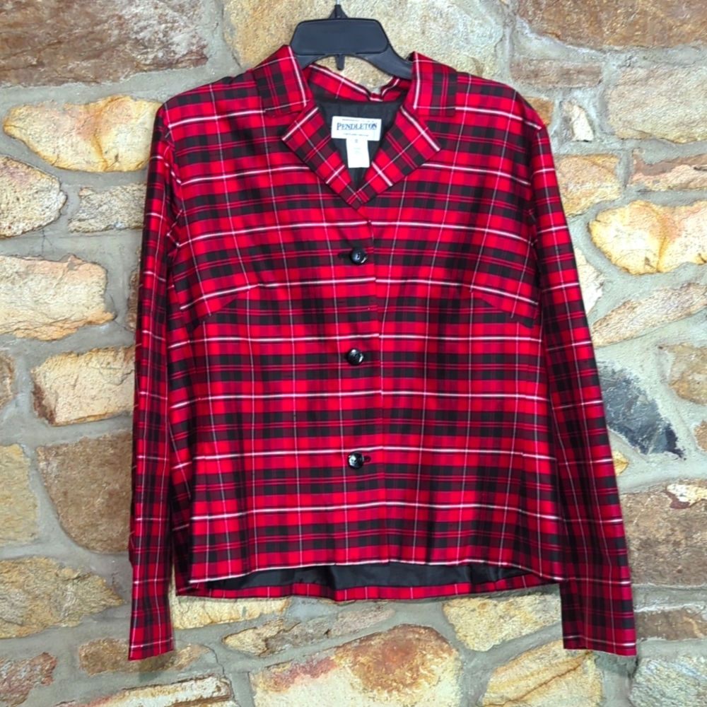 Pendleton red plaid silk Blazer
